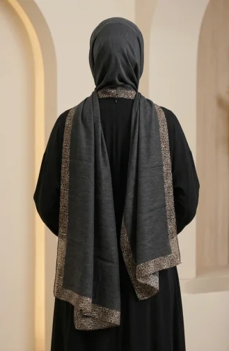 Leopar Desen kehribar Şal 70381-09 Siyah Gold