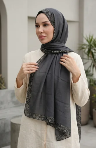 شال بلون العنبر بنقشة جلد النمر 70381-13 أنثراسيت 70381-13