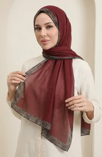 Leopar Desen kehribar Şal 70381-14 Bordo