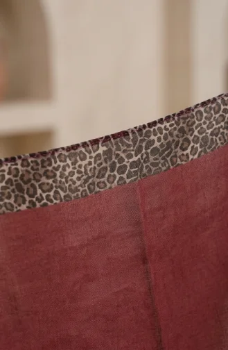 Leopar Desen kehribar Şal 70381-14 Bordo