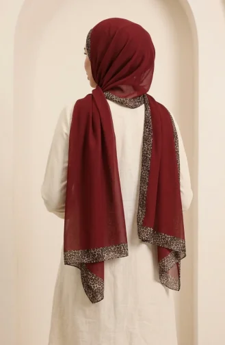 Leopar Desen kehribar Şal 70381-14 Bordo