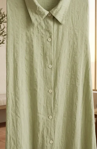 Gestreepte Linnen Tuniek Met Overhemdkraag En Knoopsluiting 0366-06 Lichtgroen 0366-06