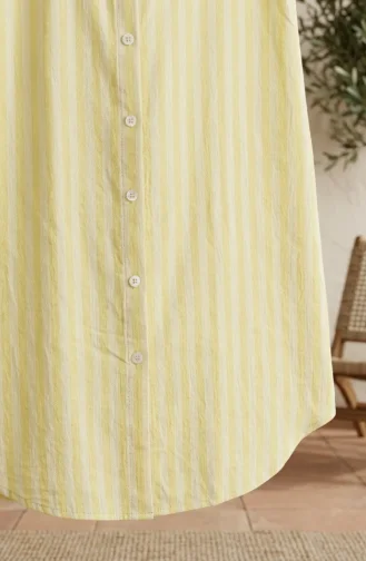 Shirt Collar Striped Buttoned Linen Tunic 0366-10 Yellow 0366-10