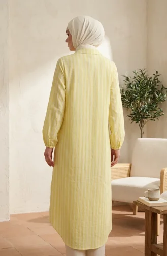 Shirt Collar Striped Buttoned Linen Tunic 0366-10 Yellow 0366-10