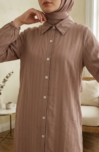 Gestreepte Linnen Tuniek Met Overhemdkraag En Knoopsluiting 0366-13 Roze 0366-13