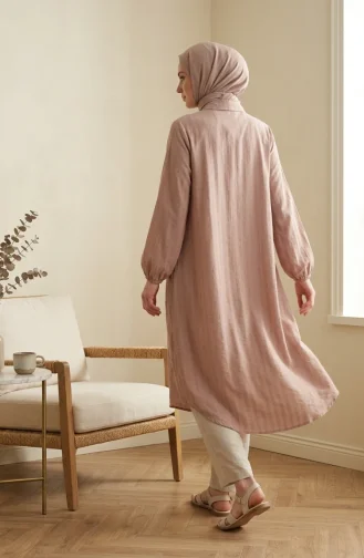 Gestreepte Linnen Tuniek Met Overhemdkraag En Knoopsluiting 0366-13 Roze 0366-13