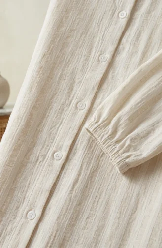 Hemdkragen Gestreifte Leinentunika Mit Knöpfen 0366-14 Weiß/Beige 0366-14