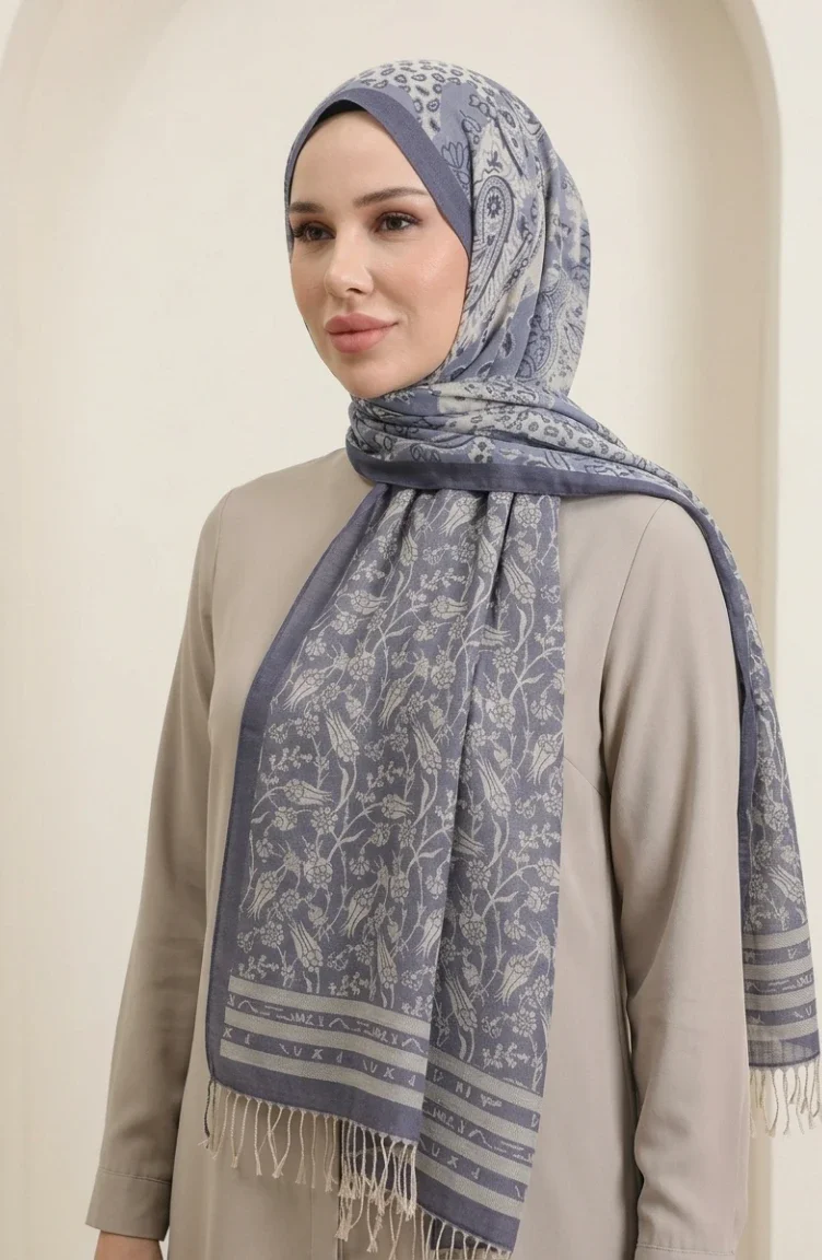 Fransen-Kaschmirschal 70367-03 Denimblau 70367-03