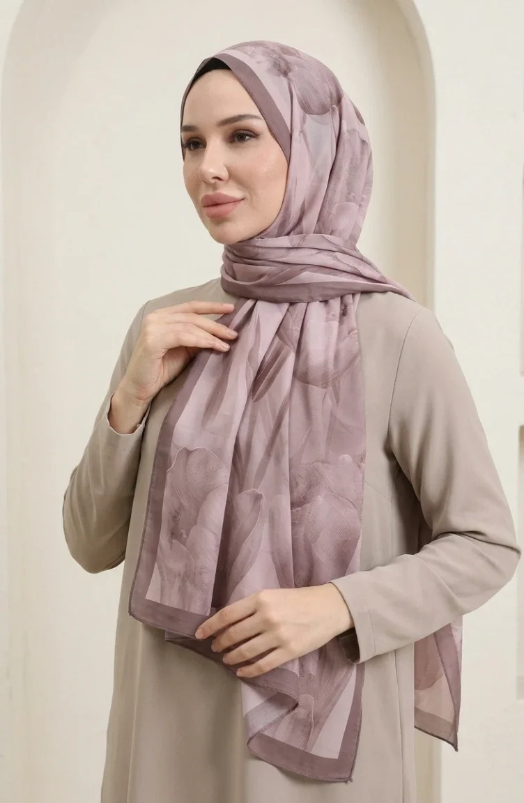 وشاح ناعم منقوش 70375-08 لون وردي فاتح 70375-08