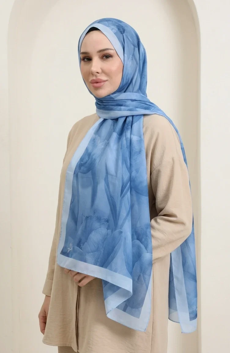 وشاح ناعم منقوش 70375-22 أزرق 70375-22