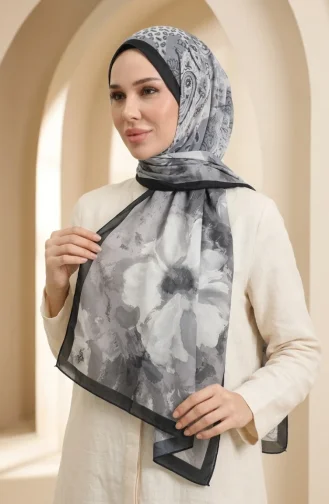 وشاح ناعم منقوش 70377-15 أسود أنثراسيت 70377-15