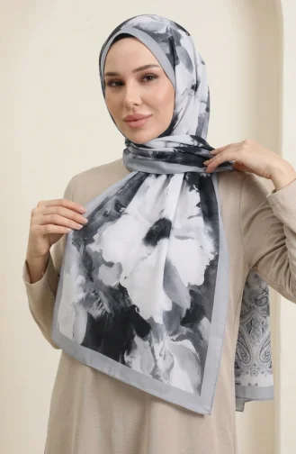 وشاح ناعم منقوش 70377-16 رمادي أسود 70377-16