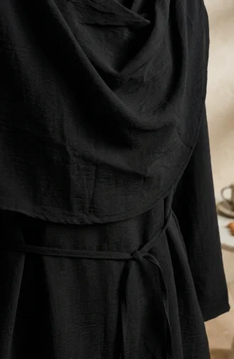 Omuzu Şal Detaylı Tunik Pantolon Tesettür İkili Takım 2306-01 Siyah