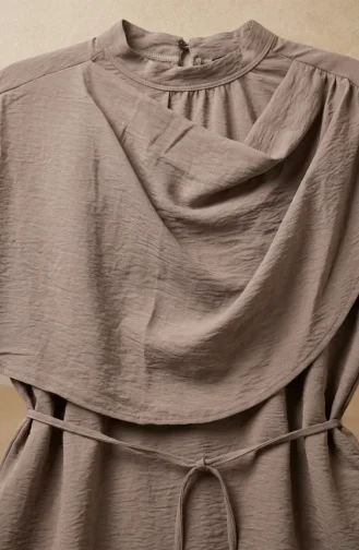 Omuzu Şal Detaylı Tunik Pantolon Tesettür İkili Takım 2306-03 Vizon