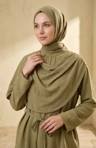Omuzu Şal Detaylı Tunik Pantolon Tesettür İkili Takım 2306-05 Yağ Yeşili