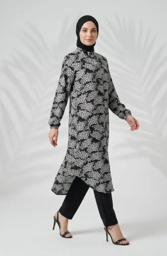 Ensemble Hijab Deux Pièces En Viscose (tunique Et Pantalon) 0367-03 Bleu Marine Foncé 0367-03