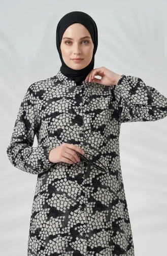 Ensemble Hijab Deux Pièces En Viscose (tunique Et Pantalon) 0367-03 Bleu Marine Foncé 0367-03