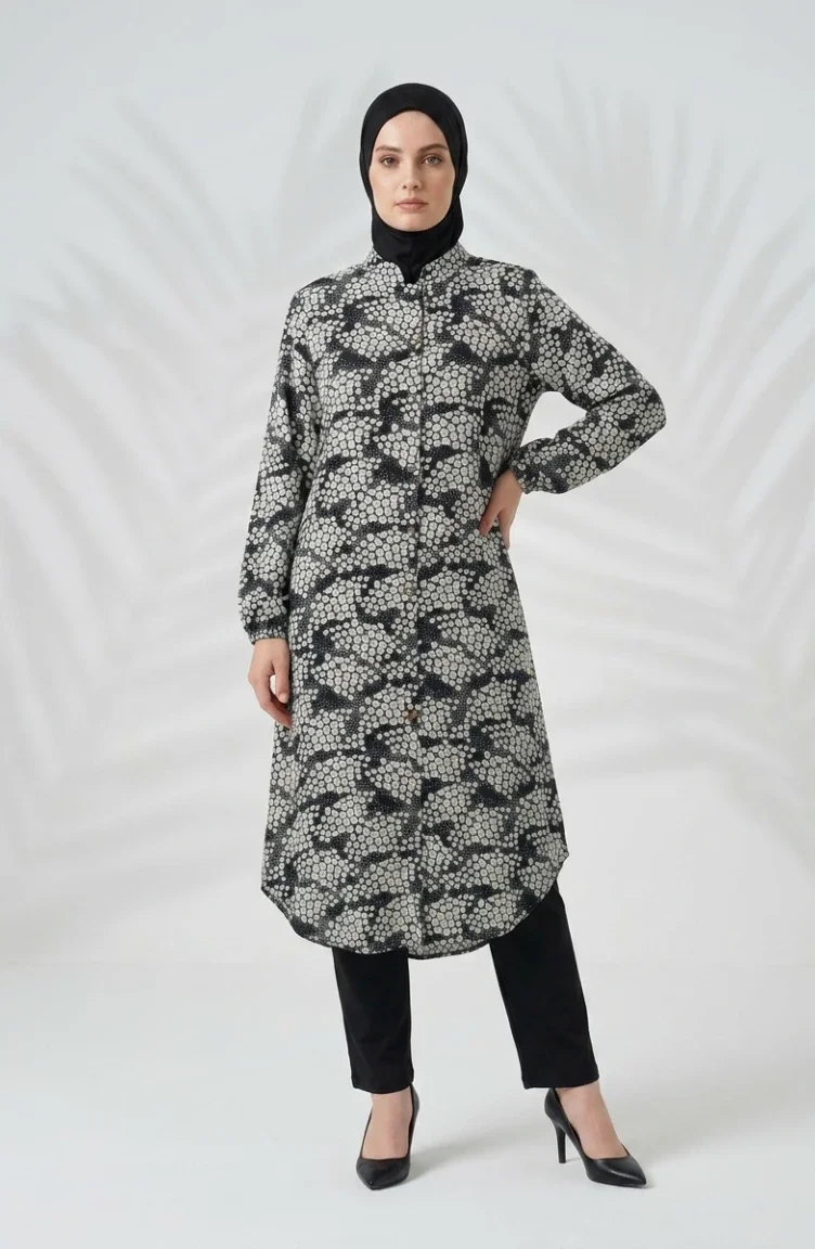Viskon Kumaş Tunik Pantolon Tesettür İkili Takım 0367-04 Siyah