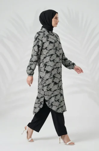 Viskon Kumaş Tunik Pantolon Tesettür İkili Takım 0367-04 Siyah
