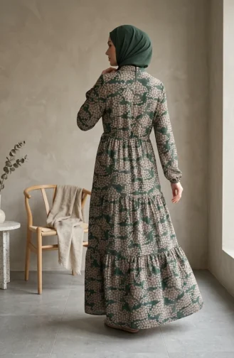 Half-Button Patterned Viscose Hijab Dress 0369-02 Green Mink 0369-02