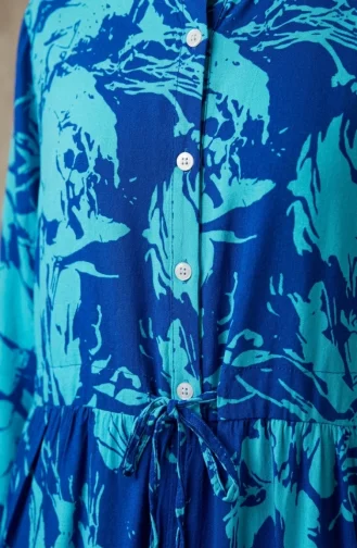 Geprinte Hijabjurk Van Viscose Met Mandarijnkraag 0370-03 Marineblauw 0370-03