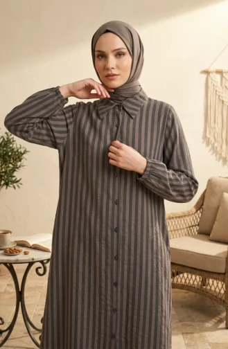 Shirt Collar Striped Buttoned Linen Tunic 0366-17 Army Green 0366-17