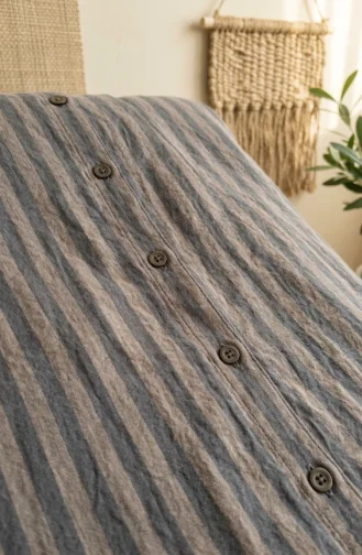 Shirt Collar Striped Buttoned Linen Tunic 0366-17 Army Green 0366-17