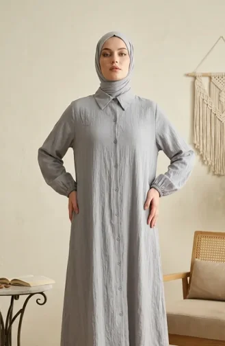 Shirt Collar Striped Buttoned Linen Tunic 0366-19 Grey 0366-19