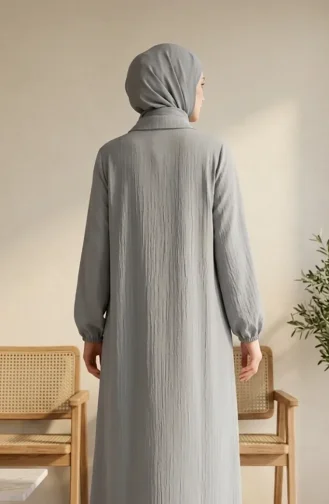 Shirt Collar Striped Buttoned Linen Tunic 0366-19 Grey 0366-19