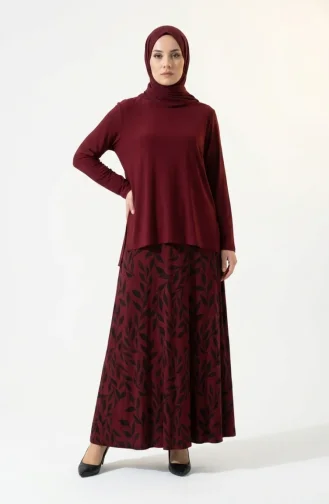 Ensemble Hijab Deux Pièces Sandy Fabric (chemisier Et Jupe) 5582-06 Bordeaux 5582-06