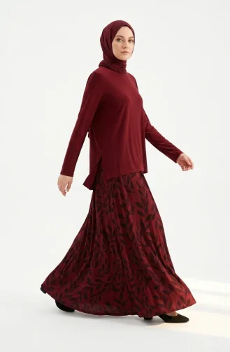 Ensemble Hijab Deux Pièces Sandy Fabric (chemisier Et Jupe) 5582-06 Bordeaux 5582-06