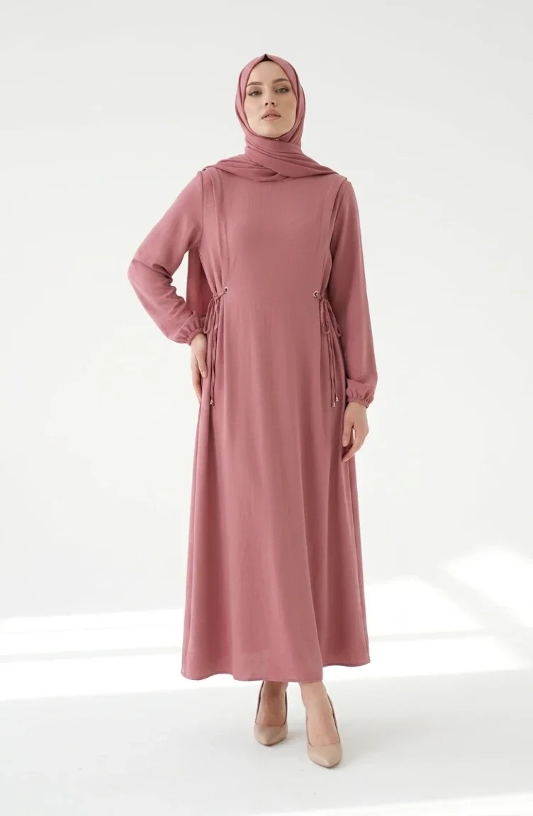 Aerobin Stoff-Hijabkleid Mit Seitlicher Bindefläche 1101-02 Puderrosa 1101-02