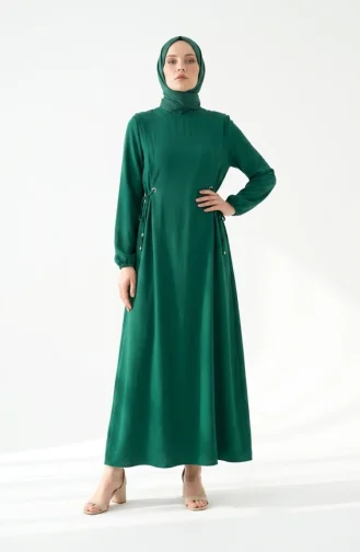 Aerobin Stoff-Hijabkleid Mit Seitlicher Bindefläche 1101-04 Smaragdgrün 1101-04