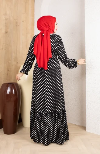 Viscose Fabric Polka Dot Belted Hijab Dress 0921-04 Black 0921-04