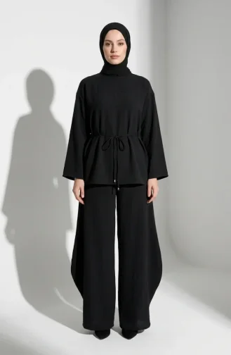 Aerobin Fabric Two-Piece Hijab Set With Lace Detail 5684-01 Black 5684-01
