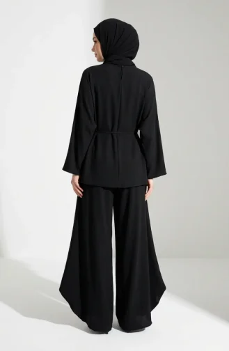 Aerobin Fabric Two-Piece Hijab Set With Lace Detail 5684-01 Black 5684-01