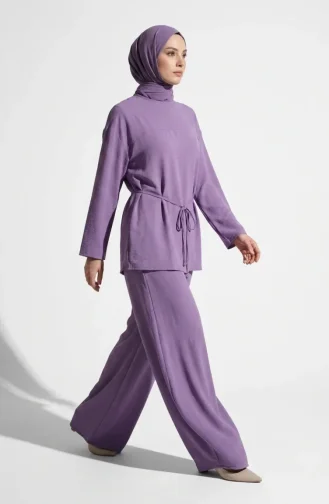 Ensemble Hijab Deux Pièces En Tissu Aerobin Avec Détails En Dentelle 5684-02 Lilas 5684-02