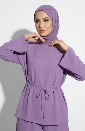 Ensemble Hijab Deux Pièces En Tissu Aerobin Avec Détails En Dentelle 5684-02 Lilas 5684-02