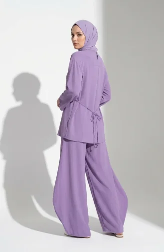 Ensemble Hijab Deux Pièces En Tissu Aerobin Avec Détails En Dentelle 5684-02 Lilas 5684-02