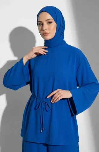 Ensemble Hijab Deux Pièces En Tissu Aerobin Avec Détails En Dentelle 5684-04 Indigo 5684-04