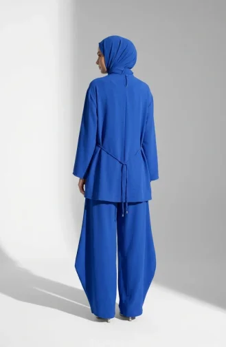 Ensemble Hijab Deux Pièces En Tissu Aerobin Avec Détails En Dentelle 5684-04 Indigo 5684-04