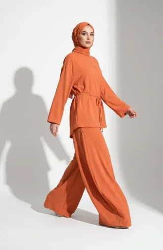 Ensemble Hijab Deux Pièces En Tissu Aerobin Avec Détails En Dentelle 5684-06 Orange 5684-06