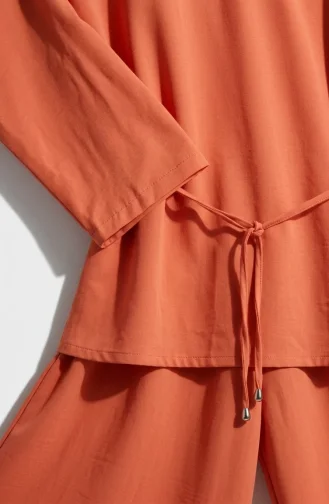 Ensemble Hijab Deux Pièces En Tissu Aerobin Avec Détails En Dentelle 5684-06 Orange 5684-06