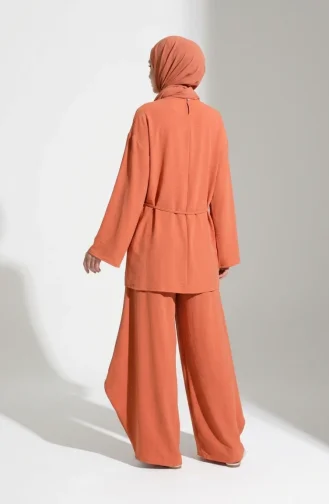 Ensemble Hijab Deux Pièces En Tissu Aerobin Avec Détails En Dentelle 5684-06 Orange 5684-06