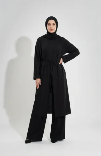 Ensemble Pantalon Et Hijab Kimona Deux Pièces 2307-01 Noir 2307-01