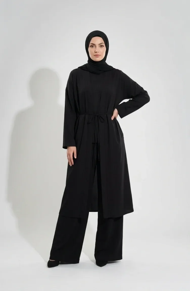 Ensemble Pantalon Et Hijab Kimona Deux Pièces 2307-01 Noir 2307-01
