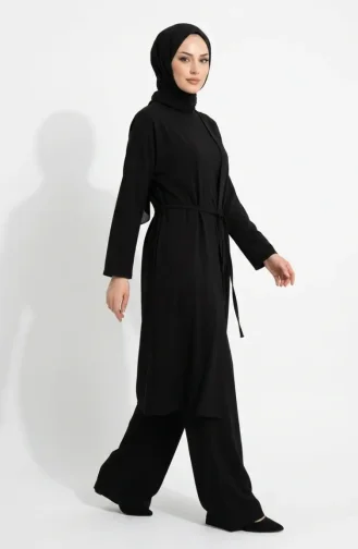 Ensemble Pantalon Et Hijab Kimona Deux Pièces 2307-01 Noir 2307-01