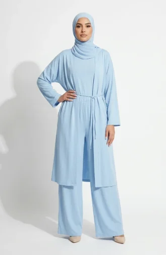 Kimona Pantolon Tesettür İkili Takım 2307-02 Bebek Mavisi