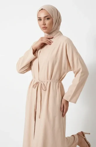 طقم كيمونا مكون من قطعتين، بنطال وحجاب، لون بيج، رقم الموديل 2307-03 2307-03