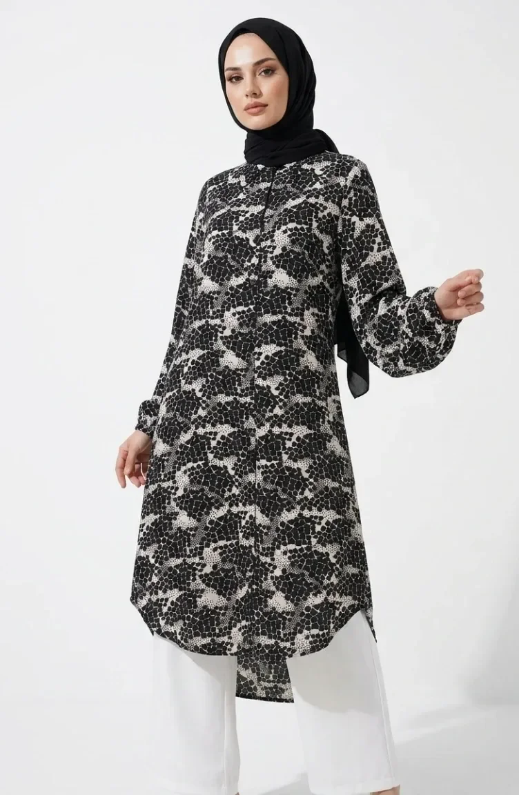 Tweedelige Hijabset Van Viscosestof Bestaande Uit Een Tuniek En Een Broek (model 0367A-01 Zwart) 0367A-01